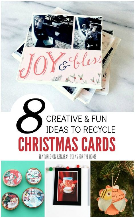 What fun ways to recycle Christmas cards to use for crafts and decor! Use any of these 8 ideas to upcycle your holiday cards and continue to enjoy them long after the season is over. Christmas Cards Crafts, Old Christmas Cards, Upcycle Inspiration, Recycle Christmas Cards, Upcycle Crafts, Christmas Card Pictures, Fun Christmas Cards, Family Projects, Old Greeting Cards