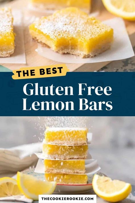 Gluten Free Lemon Squares, Lemon Bar Recipe, Gluten Free Lemon Bars, Gluten Free Shortbread, Dessert Sans Gluten, Lemon Bar, Easy Gluten Free Desserts, Lemon Bars Recipe, The Cookie Rookie