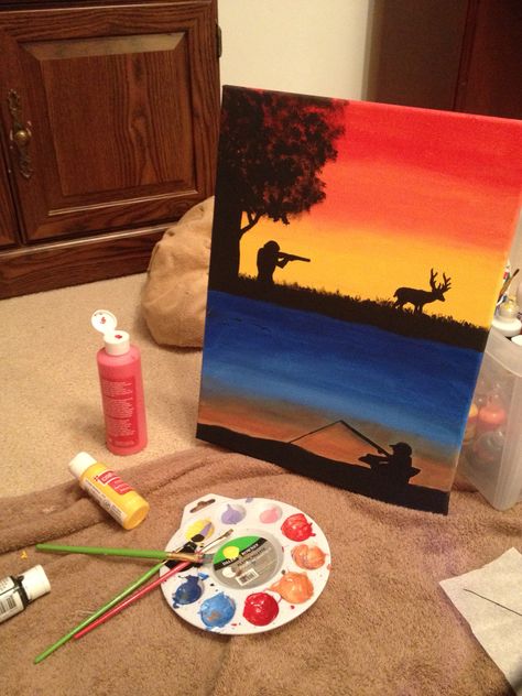 Father's Day Painting, Easy Painting For Kids, Canvas Acrylic Painting Ideas, Canvas For Boyfriend, Boyfriend Painting Ideas, Canvas Aesthetic Painting, Hunting Painting, On Canvas Painting Ideas, Boyfriend Painting