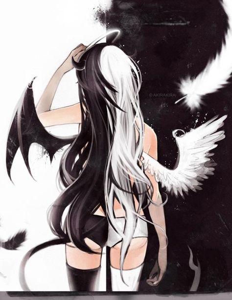 Choices - Illustrations by Alexandria Lomuntad  <3 <3 Half Demon Half Angel Girl, Half Angel Half Demon, Angle And Demon, Diablo Anime, Anime Devil, Ange Demon, Odaiba, Demon Girl, Demon Art