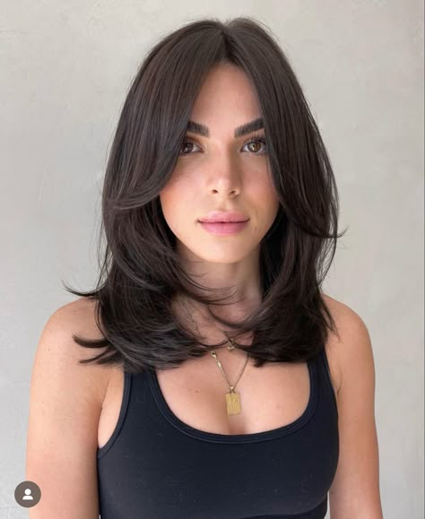 Haircuts For Fine Dark Hair, Haircuts For Medium Length Hair Side Part, Long Layered Hair Shoulder Length, Short Hair In Layers Shoulder Length, Hair Cut Medium Layers, Wavy Collarbone Length Hair, Shoulder Length Hair Short Layers, Short Hair Long Layers Shoulder Length, Layered Hair Fine Hair