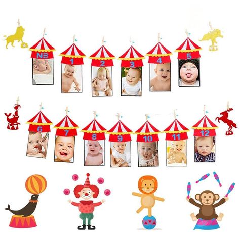 PRICES MAY VARY. 【Circus Themed】Add this unique Carnival Birthday Theme 1 year picture banner birthday decoration for an extra special memory for you and your guests. 【Party Decoration】The first year flies by and what better way than this 12 month memory photo banner to remember it.Your guest will awe over the sweet baby pictures and be amazed at how fast they have grown.  【First Birthday】Your little baby is going to be one! Celebrate this milestone by displaying every monthly milestone so far i Carnival 1st Birthday, Carnival Birthday Theme, Circus First Birthday, 12 Month Photo Banner, Circus Birthday Party Theme, 1st Birthday Banner, Picture Banner, Carnival Themed Party, One Year Birthday