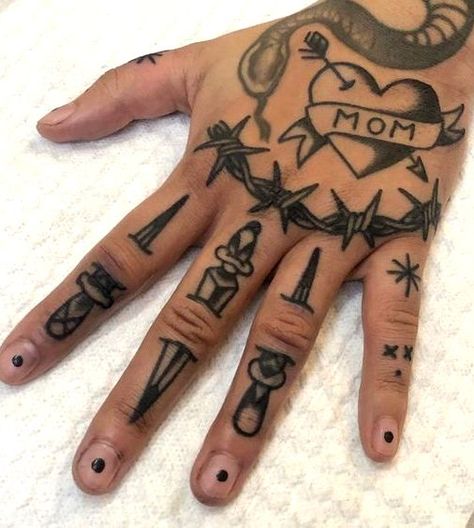 Traditional Finger Tattoos, Tattoo Letters, Traditional Hand Tattoo, Motivational Tattoos, Cool Half Sleeve Tattoos, Engraving Tattoo, Hand And Finger Tattoos, Snake Tattoo Design, Hand Poked Tattoo