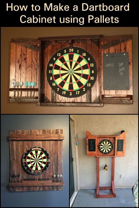 Diy Dartboard, Dart Board Wall, Dartboard Cabinet, Dart Board Cabinet, Used Pallets, Recycled Pallet, Pallet Creations, Easy Wood Projects, Recycled Pallets