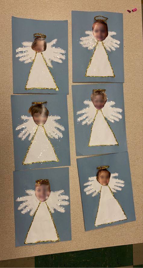 Preschool Christmas Crafts With Picture, Preschool Nativity Art, Angel Christmas Craft Preschool, The Angel And Mary Craft, Christmas Crafts For Pre K Kids, Angel Handprint Craft Christmas, Angel Art For Preschoolers, A Is For Angel Craft, Happy Birthday Jesus Crafts Preschool