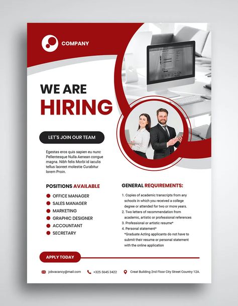 Job Hiring Flyer PSD Template Job Vacancy Poster Template, Job Hiring Poster Creative Template, Hiring Template Design, A4 Advertisement Design, Job Flyer Design, Template Lowongan Kerja, Flyer Graphic Design Inspiration, Melificent Costume, Job Vacancy Poster Design