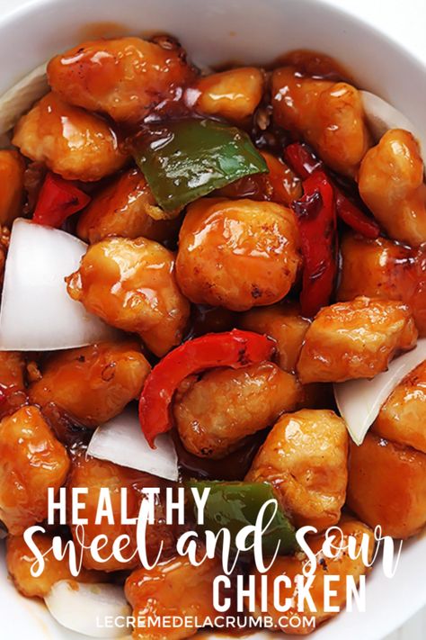 An easy and guilt-free recipe for classic Healthy Sweet and Sour Chicken with tons of flavor. | lecremedelacrumb.com #healthy #sweetandsour #betterthantakeout #chicken Healthy Sweet And Sour Chicken, Chicken Healthy Recipes, Healthy Orange Chicken, Healthy Chinese Recipes, Resepi Ayam, My Fitness Journey, Sweet And Sour Chicken, Sweet Sour Chicken, Fast Foods