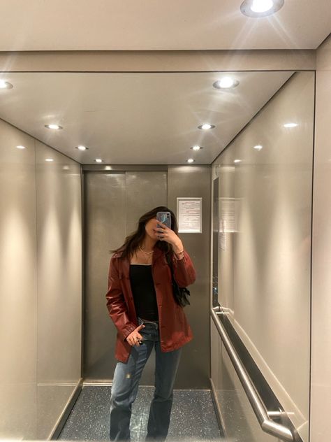 Vintage red leather jacket, vintage levis, outfit, style, fall style Red Leather Jacket Outfit, Leather Jacket Outfit, Mirror Pics, Leather Jacket Outfits, Jacket Outfit, Mirror Pic, Jacket Outfits, Red Leather Jacket, Red Leather