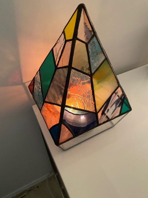 Stained Glass, three dimensional, 3D, candle holder, Stained Glass Candle Holder Tea Lights, Stained Glass Centerpieces, Stained Glass Tea Light Holder, Suncatchers Aesthetic, Stained Glass Candle Holder Patterns, 3d Stained Glass Projects, Stained Glass Candle, Stained Glass Lighting, 3d Candle