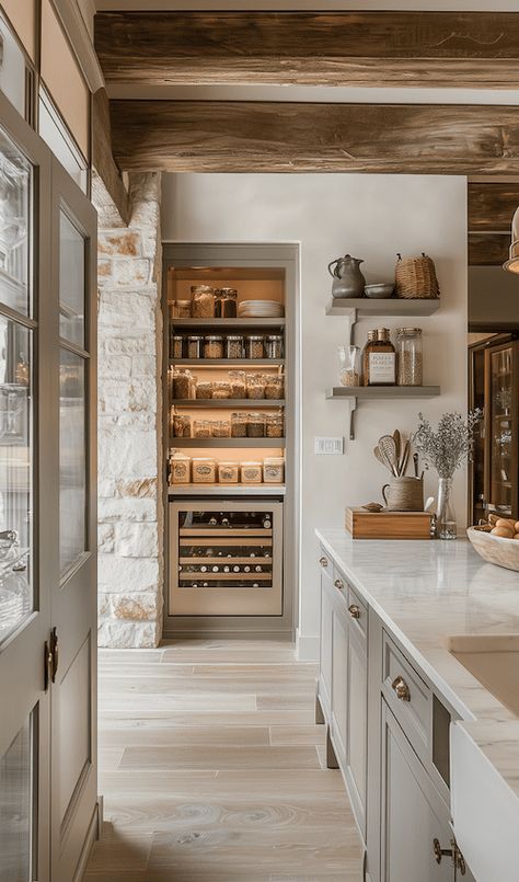 Cottage Pantry, Pantry Organizing Ideas, Modern French Country Kitchen, French Pantry, Arquitectura Wallpaper, Modern French Cottage, French Country Interior, Lower Cabinets, French Country Modern