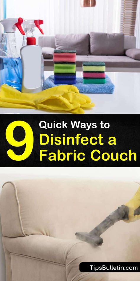 Learn which cleaning solutions to use when sanitizing your leather, suede, or fabric sofa. After vacuuming, use white vinegar, warm water, baking soda, dish soap, and other cleaning products for disinfecting your couch. #disinfectcouch #sanitizeasofa #sanitizecouch Baking Powder For Cleaning, Baking Soda Drain Cleaner, Baking Soda Cleaner, Baking Soda Health, Baking Soda On Carpet, Fabric Couch, Baking Soda Benefits, Baking Powder Uses, Diy Carpet Cleaner