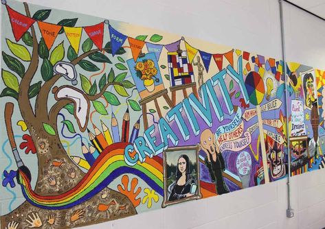 High School Art Room, School Wall Art, School Murals, Murals Street Art, Collaborative Art, High School Art, Graffiti Wall, Mural Wall Art, Album Design