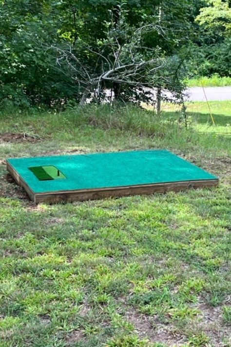 Build a simple 4'x6' frame using 2x4s and plywood. Cut hole out so that practice mat will be flush and same height as your feet. Purchase mat here. https://amzn.to/3OLuXHZ Golf Mats, Golf Diy, Golf Practice, Golf Tee, Golf Tees, Own Home, Home Made, Plywood, Vision Board