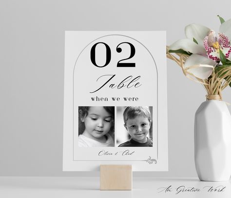 Photo Table Number Card, Baby / Childhood Pictures, Minimalist Wedding Table, Add Your Image, Editable Template, 4x6, 5x7, photo table numbers wedding,age photo table numbers wedding, wedding table numbers with pictures, wedding table numbers with pictures, creative table numbers wedding, when we were table numbers,when we were table numbers template Wedding Table Numbers Baby Photos, Creative Table Numbers Wedding, When We Were Table Numbers, Wedding Table Numbers With Pictures, Table Numbers With Pictures, Wedding Photo Table, Minimalist Wedding Table, Photo Table Numbers, Table Numbers Wedding Diy