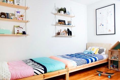 Ikea Kids Room, Kids Rooms Shared, Ideas Habitaciones, Kids Shared Bedroom, Shared Kids Room, Minimalist Kids, Boy Rooms, Cup Of Jo, Shared Bedroom