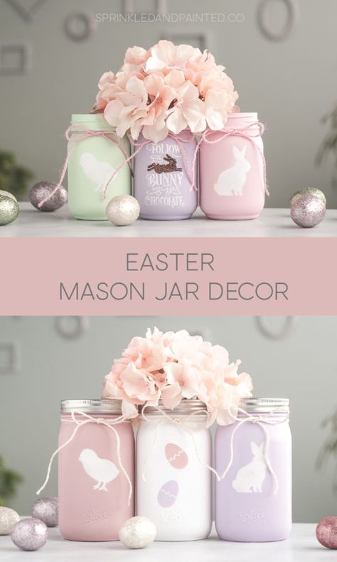 Easter Jars Ideas, Spring Mason Jar Crafts, Easter Mason Jar Crafts, Easter Mason Jars, Mason Jar Decor, Easter Theme, Diy Ostern, Jar Decor, Diy Jar Crafts