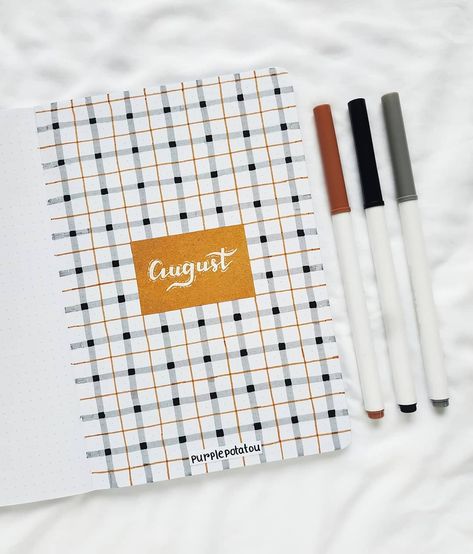 purplepotatou | bullet journal on Instagram: “Here goes my AUGUST cover page! . This checkered theme was inspired by one of my plaid pillowcase like I mentioned earlier😂 I was…” August Cover Page, Bullet Journal Design, August Bullet Journal, Bullet Journal Spread Ideas, Journal Spread Ideas, Bullet Journal August, Bullet Journal Month, Bullet Journal Ideas Templates, Bullet Journal Notes