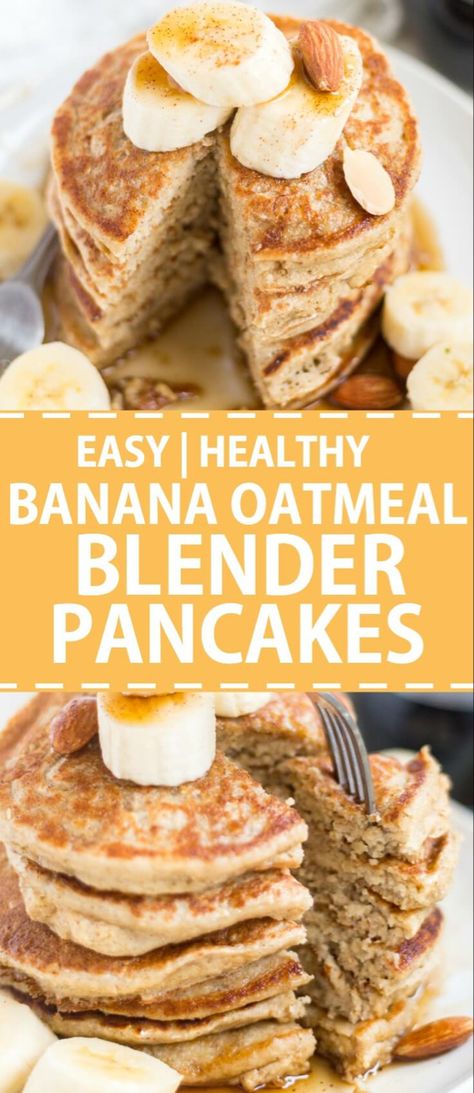 Banana oatmeal pancakes are sweetened naturally and made with no flour. Blender pancakes are easy an easy and healthy breakfast recipe. Top these healthy banana oat pancakes with fresh fruit, nuts, almond butter or syrup and serve! Oatmeal Blender Pancakes, Pancake Banane, Pancakes Oatmeal, Blender Pancakes, Easy And Healthy Breakfast, Banana Oatmeal Pancakes, Banana Oat Pancakes, Healthy Breakfast Recipe, Banana Oat