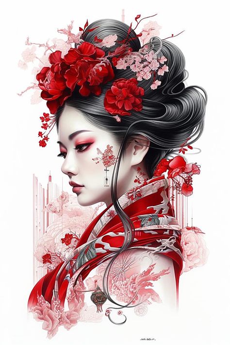 Japanese Geisha Drawing, Geisha Drawing, Japanese Geisha Tattoo, Geisha Artwork, Art Geisha, Photorealistic Portraits, Geisha Tattoo Design, Asian Artwork, Tattoo Lettering Design