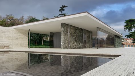 Mies van der Rohe Barcelona Pavilion Mies Van Der Rohe Barcelona Pavilion, International Style Architecture, Barcelona Pavilion, Barcelona Architecture, Bamboo Architecture, Famous Architecture, Pavilion Design, Ludwig Mies Van Der Rohe, Van Der Rohe