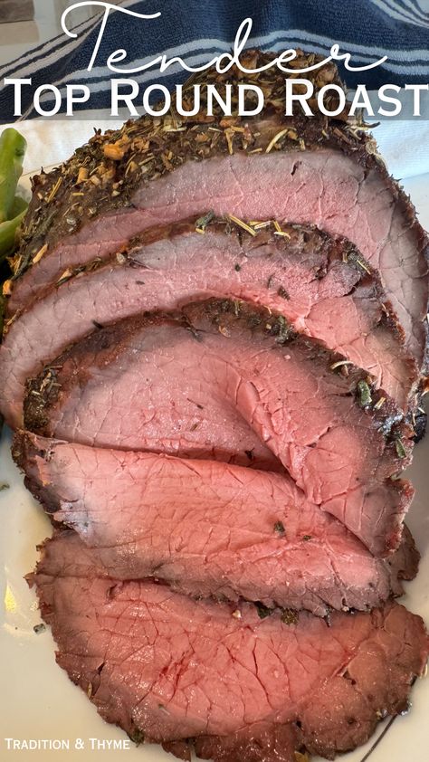 This savory and tender top round roast takes under 30 minutes to prep, and is easy enough for beginner cooks! With a classic seasoning blend, oven searing and slow roasting, you get a perfectly seasoned and TENDER top round roast that EVERYONE loves! #roastbeef #toproundroast #easydinnerrecipe Easy Beef Roast, Rump Roast Recipe, Top Round Roast Recipe, Grilled Roast Beef, Beef Roast Recipe, Beef Rump Roast, Rump Roast, Roast Beef Dinner, Beef Rump