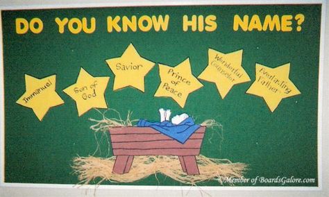 Christmas Bulletin Board 6 - "Names of Christ" from http://www.teacherhelp.org/ Jesus Bulletin Boards, Christmas Bulletin Board Ideas, Religious Bulletin Boards, December Bulletin Boards, Christmas Sunday School, Christmas Bulletin Boards, Christmas Sunday, Christian Bulletin Boards, Christmas Bulletin Board