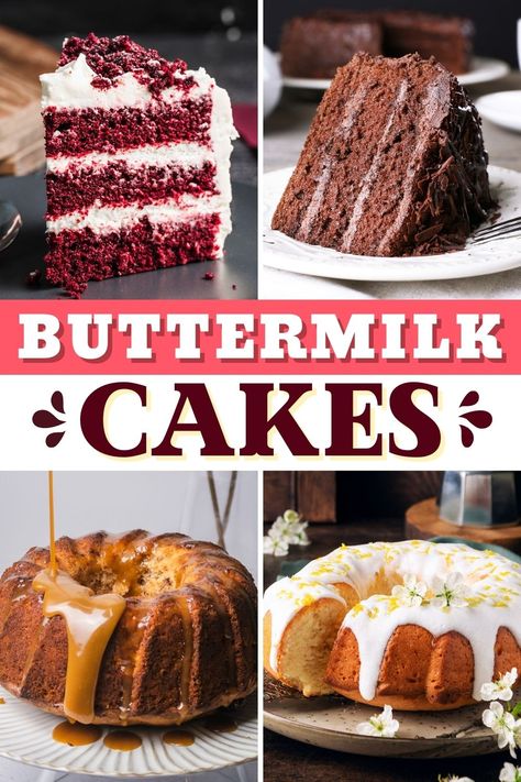 Buttery, fluffy, and insanely moist, these buttermilk cakes are the best of the best! From coffee cake to one-bowl chocolate cake, you should try them all! Buttermilk Dessert Recipes, Buttermilk Coffee Cake, Bunt Cake Recipe, Buttermilk Chocolate Cake, Southern Cake, Buttermilk Recipes, Baking Basics, Vegetarian Cake, Homemade Cake Recipes