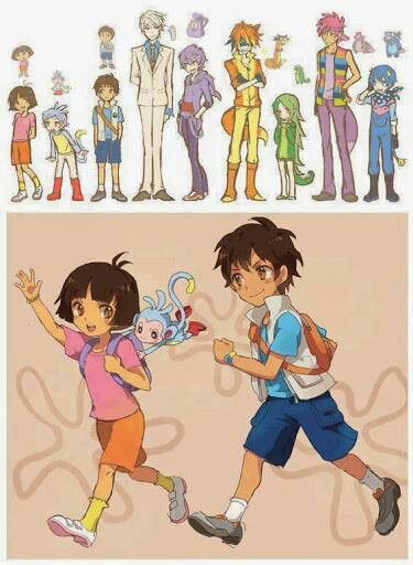 Dora the Explorer Animeized.... They look so cute! Dora And Diego Fanart, Dora Anime Version, Dora Fanart Anime, Diego Fanart Dora, Dora X Diego, Dora The Explorer Anime, Swiper Dora Fanart, Dora The Explorer Fanart, Swiper Dora