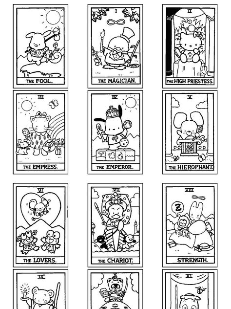 Hello Kitty Tarot Coloring Book 6x13 Hello Kitty Uno Cards, Hello Kitty Uno, Hello Kitty Colouring Pages, Uno Cards, Kitty Coloring, Hello Kitty Coloring, Tarot Cards Art, Hello Kitty Art, 카드 디자인