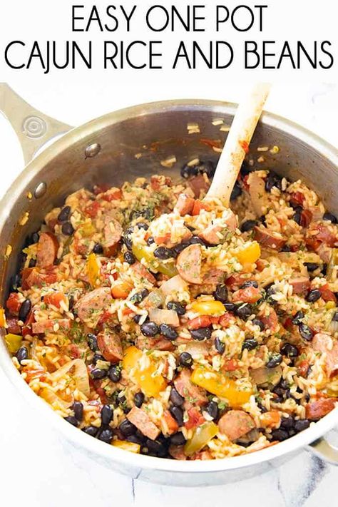 Easy Cajun Rice and Beans is a simple one pot recipe ready in 30 minutes!  Packed full of smoked sausage, black beans, rice and tons of flavor! Cajun Rice And Beans, Black Beans Rice, The Salty Marshmallow, Cajun Rice, Salty Marshmallow, Easy Cajun, Sausage Rice, Beans And Sausage, Black Beans And Rice