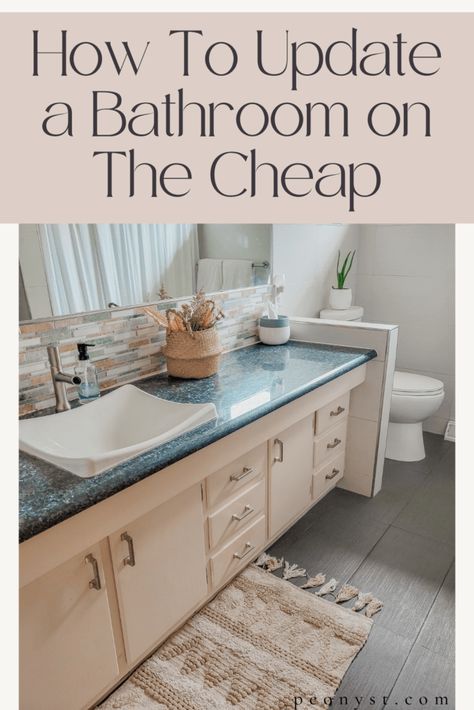 Boho Bathroom How To Update A Bathroom On A Budget, Bathroom Makeover Ideas On A Budget, Cheap Bathroom Updates Diy, Updating Old Bathroom Vanity, Bathroom Remodel On A Budget Modern, 90s Master Bath Remodel Before And After, Old Bathroom Refresh, Inexpensive Bathroom Updates, Dated Bathroom Makeover On A Budget