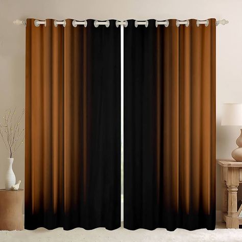 Amazon.com: Feelyou Abstract Ombre Window Curtains for Bedroom Living Room Kids Teens Brown and Black Decor Window Drapes Treatments 42W X 63L,2 Panels : Home & Kitchen Burnt Orange Curtains Living Rooms, Copper Living Room Decor, Black Curtains Living Room Ideas, Copper Bedroom Decor, Black And Brown Living Room, Black Curtains Living Room, Brown Curtains Living Room, Pattern Curtains Living Room, Burnt Orange Curtains