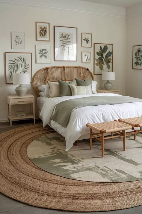 Modern and Stylish Boho Bedroom Ideas: Infuse Modern Elements, Green Vibes, and Fresh Colors 10 Boho Bedroom With Iron Bed, Boho Island Decor Bedroom, Boho Bedroom Theme, Boho Main Bedroom, Modern Minimalist Boho Bedroom, Neutral Mid Century Bedroom, Japandi Boho Bedroom, Bedscape Ideas, Modern Beachy Bedroom