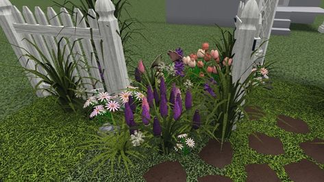 Bloxburg Realistic Front Yard, Bloxburg Outside Garden Ideas, Bloxburg Fairy House Ideas, Overgrown Bloxburg House, Bloxburg Grass Decals, Bloxburg Realistic Garden, Bloxburg House Garden, Bloxburg Pathway Ideas, Bloxburg Walkway Ideas