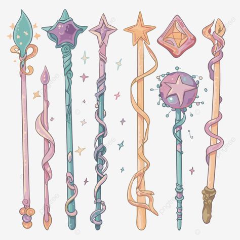 Witch Wand Drawing, Wand Illustrations, Wand Drawings, Magic Staff Ideas, Magic Wand Drawing, Magic Wand Design, Fairytale Cartoon, Magic Clipart, Wand Tattoo