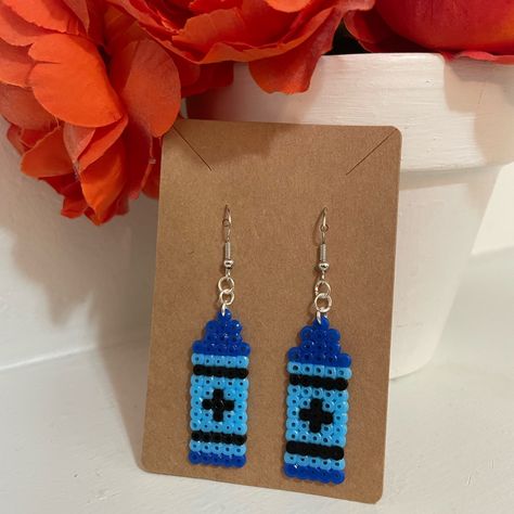 Lightning Bolt Perler Bead Pattern, Peeler Bead Earring Ideas, Perler Beads Earrings Ideas, Perler Bead Crafts To Sell, Peeler Bead Earrings, Blue Perler Bead Patterns, Perler Bead Earrings Patterns, Fall Perler Bead Patterns, Mini Perler Bead Patterns