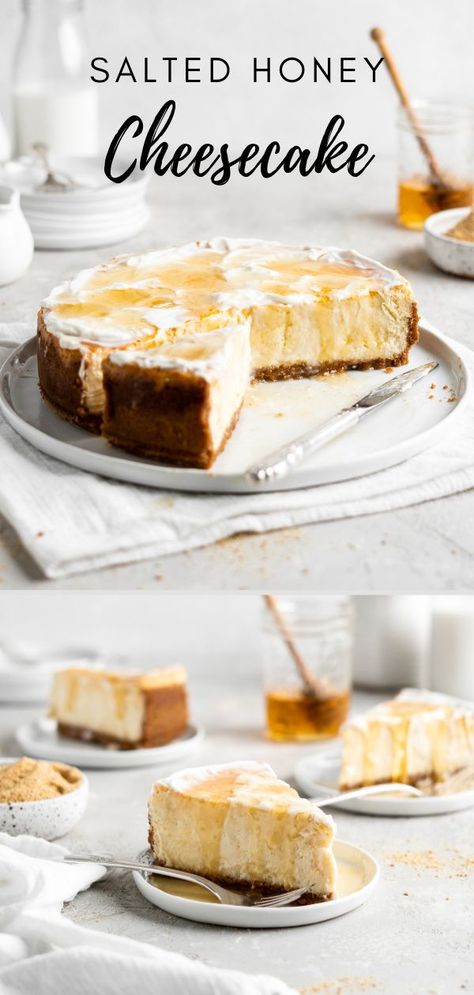 Salted Honey Cheesecake, Summer Cheesecake Flavors, Honey Cheesecake Recipes, Bee Cheesecake, Honey Bun Cheesecake, Cheesecake Flavors Ideas, Bistro Desserts, Unique Cheesecake Flavors, Cheesecake Variations