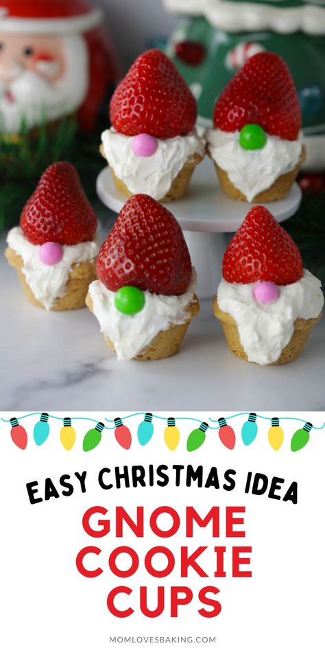 Christmas cookies that look like little Gnomes with strawberry hat and buttercream beard and candy nose. Christmas Bundt Cake Recipes, Gnome Cookies, Christmas Spritz Cookies, Strawberry Hat, Homemade Buttercream, Buy Cookies, Christmas Candy Recipes, Peppermint Cookies, Holiday Cookie Recipes