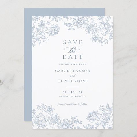 Floral Elegant Vintage Dusty Blue Save the Date Editable Blank Template Dusty Blue Save The Dates, Save The Date Ideas For Weddings, Simple Elegant Wedding Invitations, Elegant Wedding Invitations Classy, Wedding Invitation Frame, Weding Invitation, Wedding Invitations Blue, Blue Save The Date, Wedding Invitations Elegant