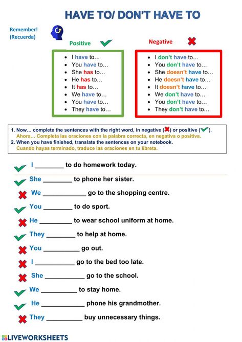 Have to- don't have to - Ficha interactiva Has And Have Grammar Rules, Do You Have Worksheet, Verb To Have, Modal Verbs, English Grammar Exercises, English Grammar For Kids, English Grammar Rules, Writing Editing, Grammar For Kids