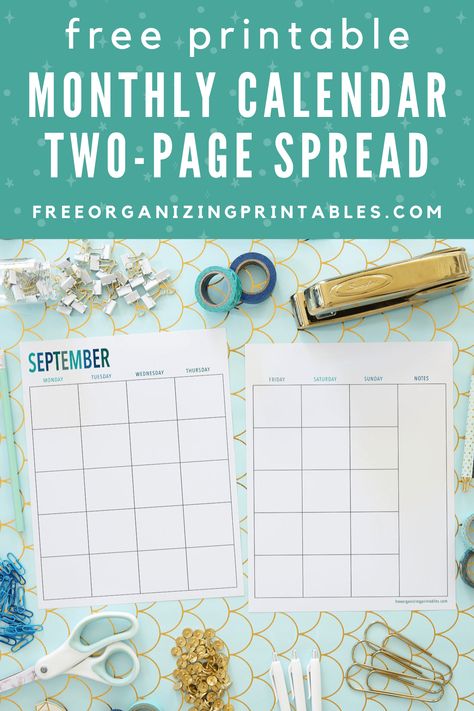 This 2 page blank monthly calendar for 2023 provides plenty of space to plan your days! Keep track of your schedule, goals, and most important events with this free printable calendar in two cute color schemes! | #freeprintables #calendarprintables #printablecalendar Cute Color Schemes, Calendar For 2023, Cleaning Calendar, Organizing Printables, Free Printables Organization, Blank Monthly Calendar, Binder Printables, Home Management Binder, Binder Organization