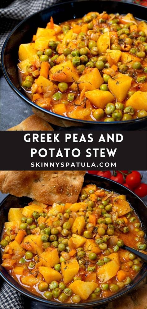 Potatoe Stew Vegan, Vegan Potato Stew Recipes, Potato Dinners Vegetarian, Vegetable One Pot Meals, Vegetarian Potato Stew, Peas Potatoes Recipe, Potato Stew Recipes Vegetarian, Vegan Potato Stew, Stewed Vegetable Recipes