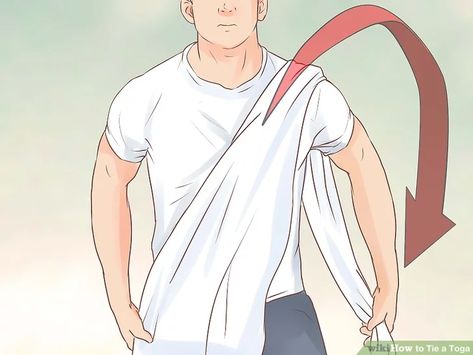 4 Ways to Tie a Toga - wikiHow Julius Ceaser Costume, How To Tie A Toga, Mens Toga Costume, How To Make A Toga, Costume Halloween Homme, Toga Costume Diy, Toga Party Costume, Diy Toga, Zeus Costume