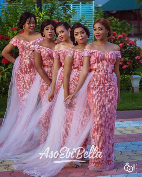 Bridesmaid Asoebi, Bridal Maid Dress, Nigerian Bridesmaid Dresses, African Bridesmaids, African Bridesmaid Dresses, African Wedding Attire, African Lace Styles, Traditional Wedding Attire, Lace Gown Styles