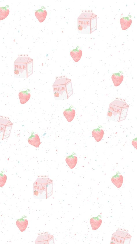 #strawberry #milk #background #iphone #kawaii Pink Wallpaper Kawaii, Strawberry Background, Milk Color, Pink Wallpaper Backgrounds, Pink Milk, Cute Backgrounds For Phones, Wallpaper Doodle, Sanrio Wallpaper, Cute Strawberry