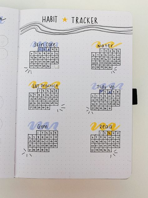 School Bullet Journal Ideas, January Habit Tracker, Bullet Journal Topics, Bullet Journal Boxes, Bullet Journal For Beginners, Bullet Journal Ideas Templates, Habit Tracker Bullet Journal, Bullet Journal Cover Ideas, Bullet Journal Mood Tracker Ideas