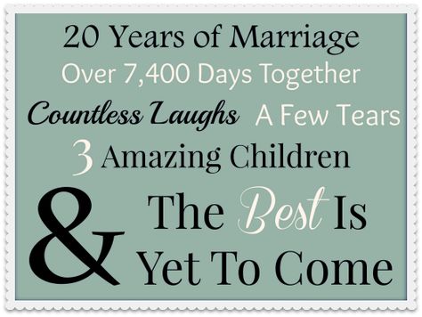 Happy 20th Anniversary To My Special Guy...20 Reasons Why I Love You! www.thatonemom.com 20 Years Anniversary Quotes, 20th Anniversary Ideas, 20th Anniversary Cards, Anniversary Quotes For Husband, 20th Wedding Anniversary Gifts, 20th Wedding Anniversary, 20 Years Of Marriage, Happy 20th Anniversary, 20th Anniversary Gifts