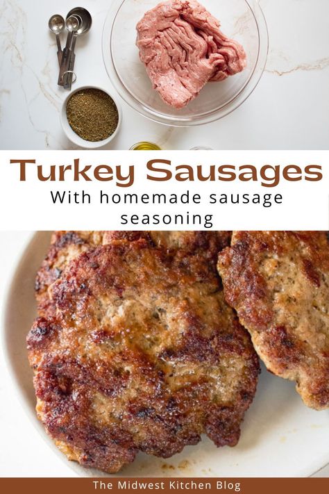 Turkey breakfast sausage patties are made with ground turkey and homemade spice mix and then pan-fried until perfectly golden brown and crisp on the outside. These juicy turkey patties are healthy and more delicious than any store-bought breakfast sausage. Diy Breakfast Sausage Patties, Ground Turkey Breakfast Patties, Making Sausage From Ground Turkey, Ground Turkey Breakfast Sausage Recipes, How To Make Breakfast Sausage From Ground Turkey, Homemade Ground Turkey Sausage, Turkey Breakfast Sausage Patties, Turkey Breakfast Sausage Seasoning, Homemade Breakfast Sausage Patties