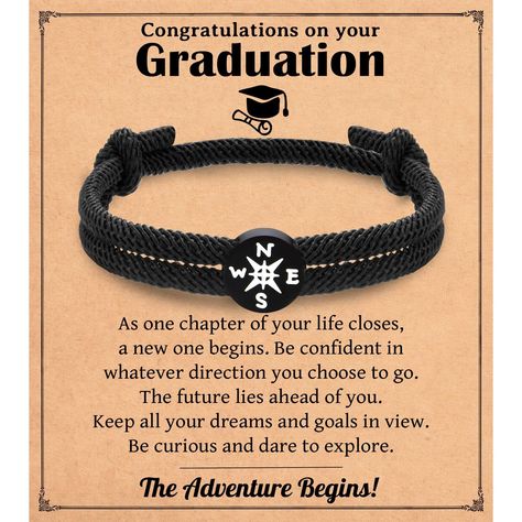 PRICES MAY VARY. 2024 Graduation Gifts for Him: The compass symbolizes the direction and goal in the future. When your boy wears this bracelet, he will be reminded to be curious and dare to explore. It is the best graduation gifts for grandson, son, nephew, brother, boyfriend, or friends. Graduation Gifts for Him: "As one chapter of your life closes, a new one begins...Be curious and dare to explore." Comes with an inspirational graduation card, this compass bracelet will be a meaningful gift fo Gifts For Grandson, Masters Degree Graduation, Elementary School Graduation, Graduation Gifts For Boys, Friends Graduation, 5th Grade Graduation, Degree Graduation, Graduation Bracelet, Best Graduation Gifts