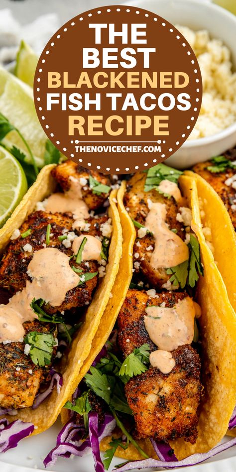 Blackened Fish Tacos, Blackened Fish, Blacken Fish, Shredded Cabbage, Fish Dinner Recipes, Fish Fillets, Fish Tacos Recipe, Fish Recipes Healthy, Fish Dinner